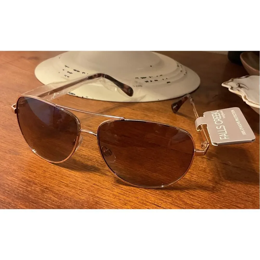 NWT Falls Creek Aviator Gold Metal Rim Tortoise Shell Ear PCs